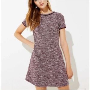 LOFT Burgundy Tweed Knit Fringe Shift Dress - Size 18
